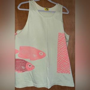 Kealopiko Men’s sz M Green tank top fish print, Hawaiian